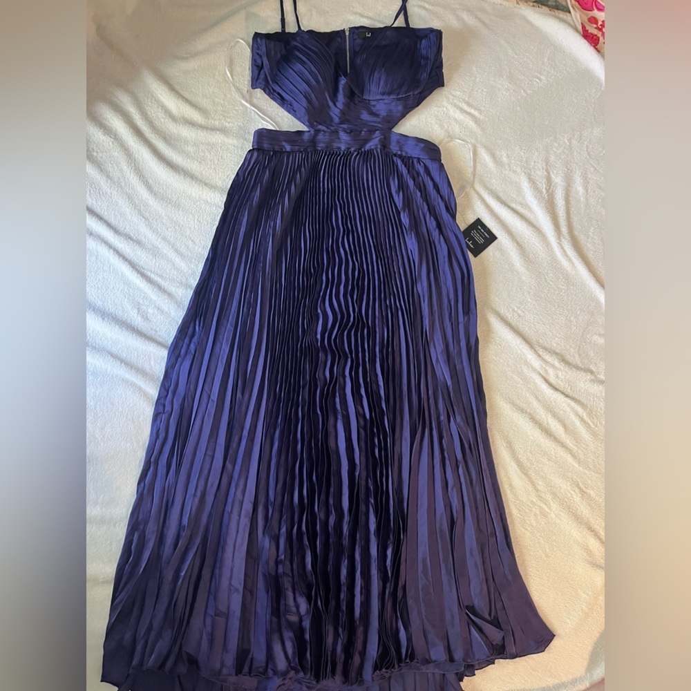 Lulus Got the Glam Navy Blue Pleated Cutout Maxi Dress - Picture 12 of 14